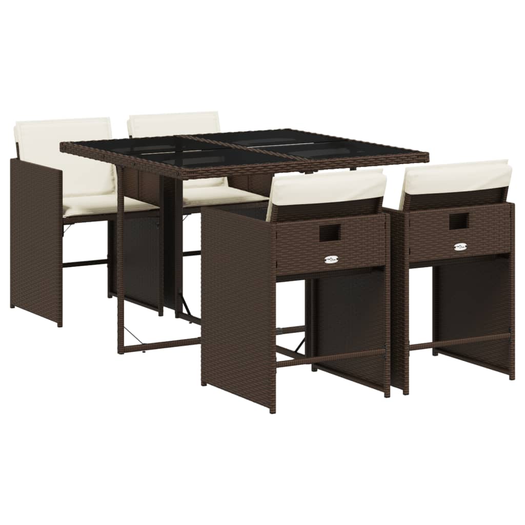 Set da Pranzo da Giardino 5pz con Cuscini in Polyrattan Marrone - homemem39
