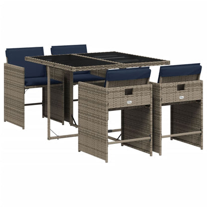 Set da pranzo da giardino da 5 pz con Cuscini in Polyrattan Grigio | homemem39