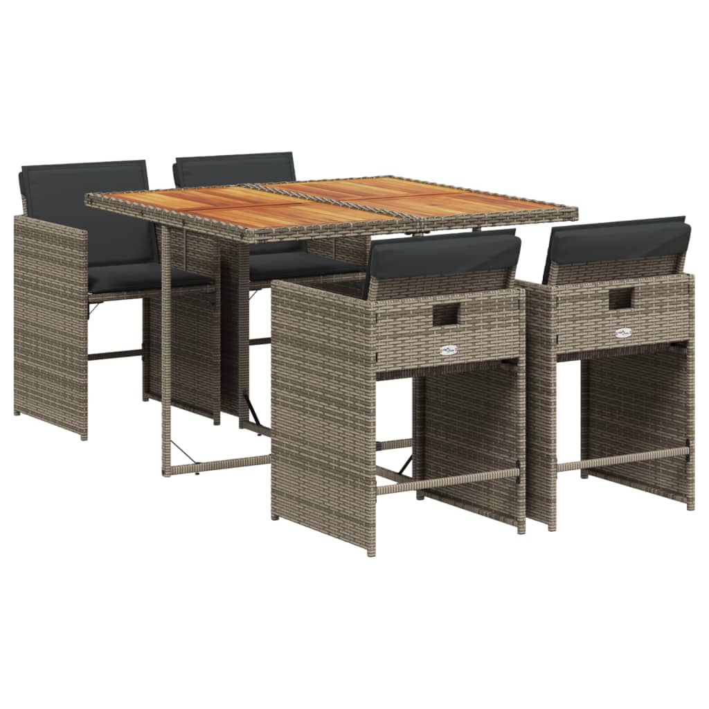 Set da Pranzo da Giardino 5 pz con Cuscini in Polyrattan Grigio | homemem39