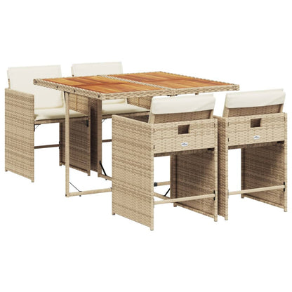 Set da Pranzo da Giardino 5 pz con Cuscini Beige in Polyrattan | homemem39