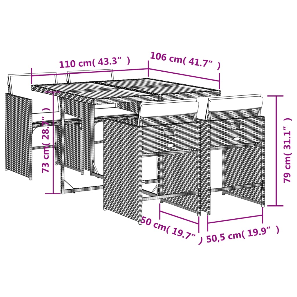 Set da pranzo da giardino da 5 pz con Cuscini in Polyrattan Grigio | homemem39