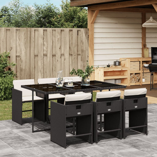 Set da Pranzo da Giardino 7 pz Nero con Cuscini in Polyrattan - homemem39