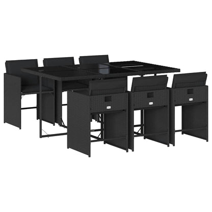 Set da Pranzo da Giardino 7 pz Nero con Cuscini in Polyrattan | homemem39
