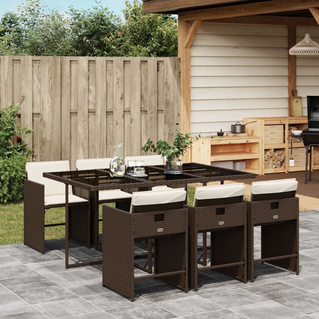 Set da Pranzo da Giardino 7pz con Cuscini in Polyrattan Marrone | homemem39