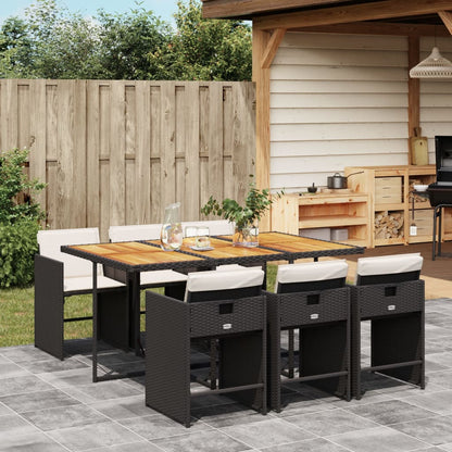 Set da Pranzo da Giardino 7 pz Nero con Cuscini in Polyrattan | homemem39