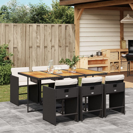 Set da Pranzo da Giardino 7 pz Nero con Cuscini in Polyrattan - homemem39