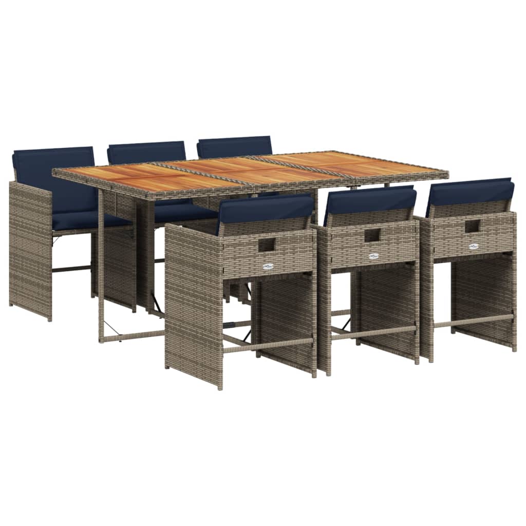 Set da pranzo da giardino da 7 pz con Cuscini in Polyrattan Grigio | homemem39
