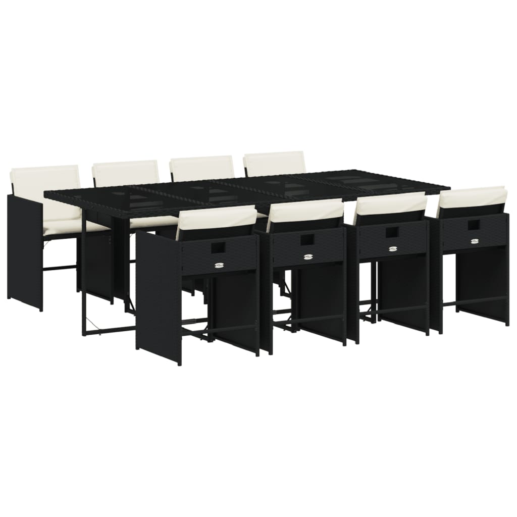 Set da Pranzo da Giardino 9 pz con Cuscini Nero in Polyrattan - homemem39