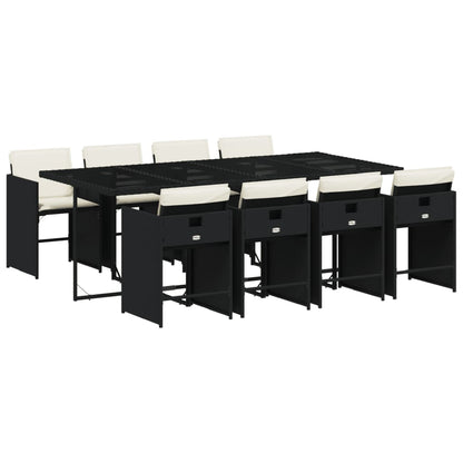 Set da Pranzo da Giardino 9 pz con Cuscini Nero in Polyrattan - homemem39