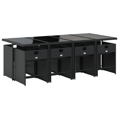 Set da Pranzo da Giardino 9 pz con Cuscini Nero in Polyrattan | homemem39