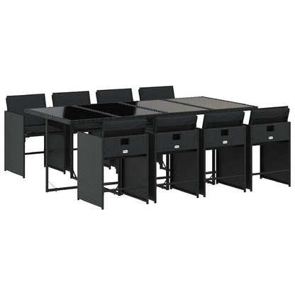 Set da Pranzo da Giardino 9 pz con Cuscini Nero in Polyrattan | homemem39