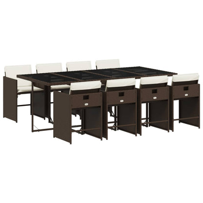 Set da Pranzo da Giardino 9pz con Cuscini Marrone in Polyrattan - homemem39