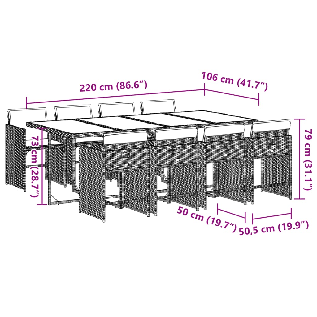 Set da Pranzo da Giardino 9pz con Cuscini Marrone in Polyrattan | homemem39