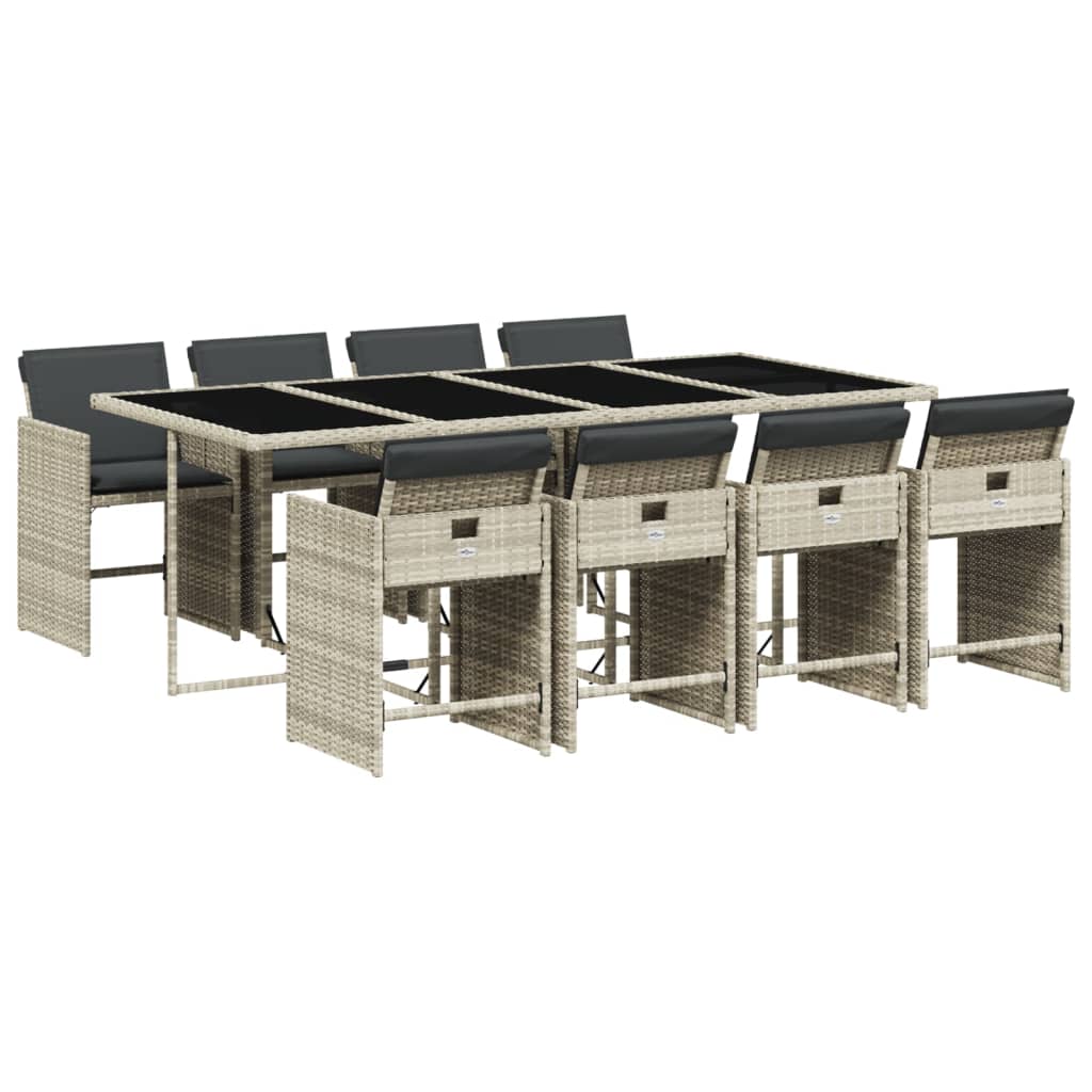 Set Pranzo da Giardino 9pz con Cuscini Grigio Chiaro Polyrattan | homemem39