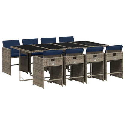 Set da pranzo da giardino da 9 pz con Cuscini in Polyrattan Grigio | homemem39