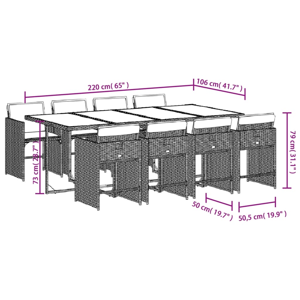 Set da pranzo da giardino da 9 pz con Cuscini in Polyrattan Grigio | homemem39