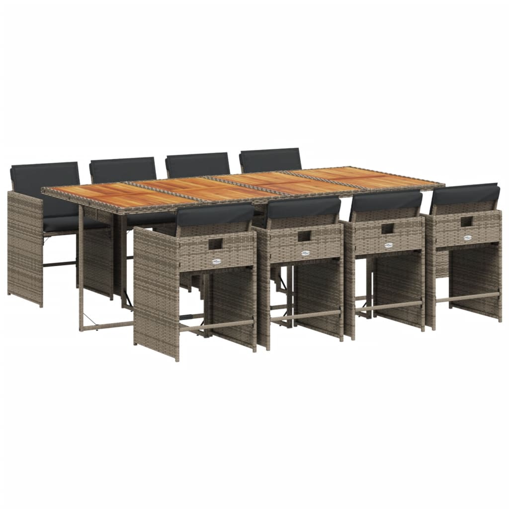 Set da Pranzo da Giardino 9 pz con Cuscini in Polyrattan Grigio | homemem39