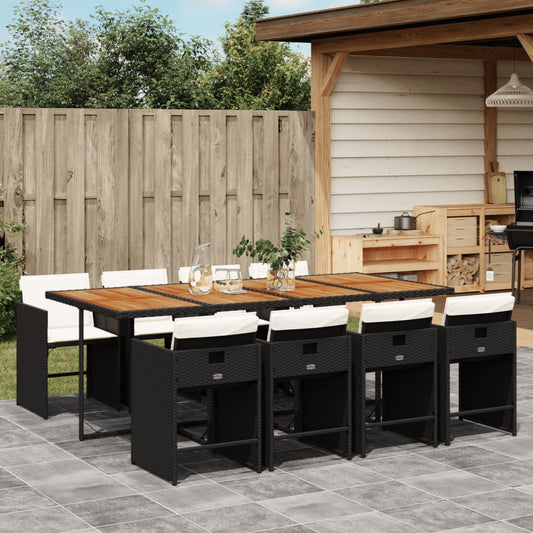Set da Pranzo da Giardino 9 pz con Cuscini Nero in Polyrattan - homemem39