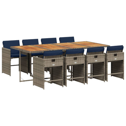Set da pranzo da giardino da 9 pz con Cuscini in Polyrattan Grigio | homemem39