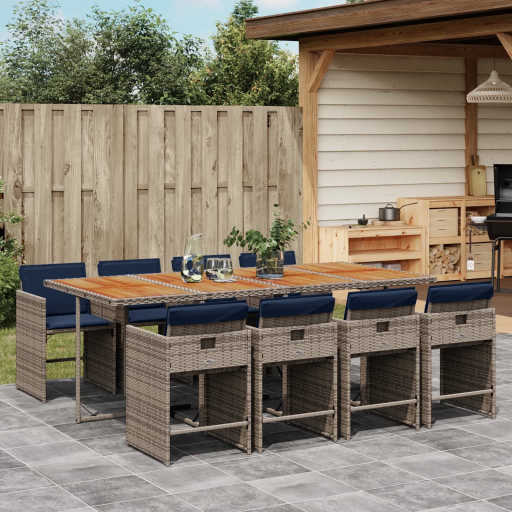 Set da pranzo da giardino da 9 pz con Cuscini in Polyrattan Grigio | homemem39