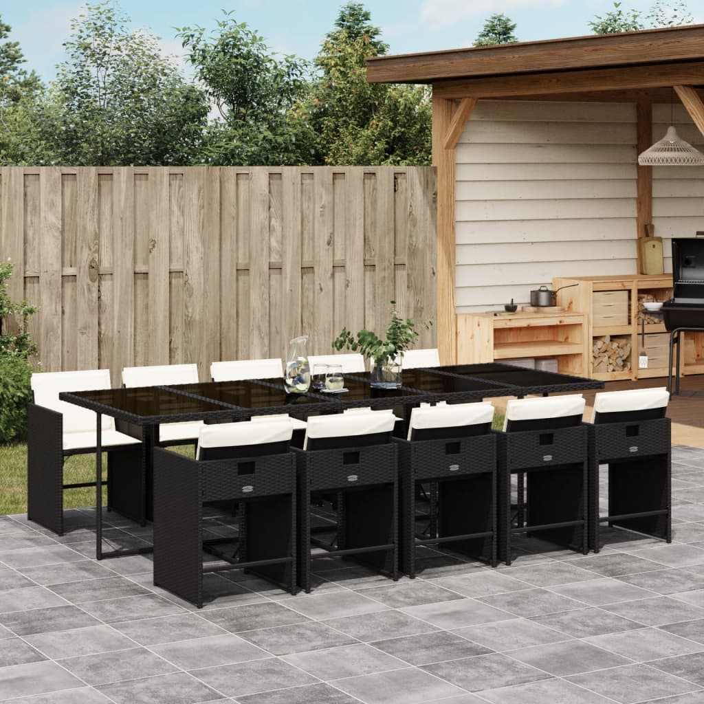 Set da Pranzo da Giardino 11 pz con Cuscini in Polyrattan Nero - homemem39