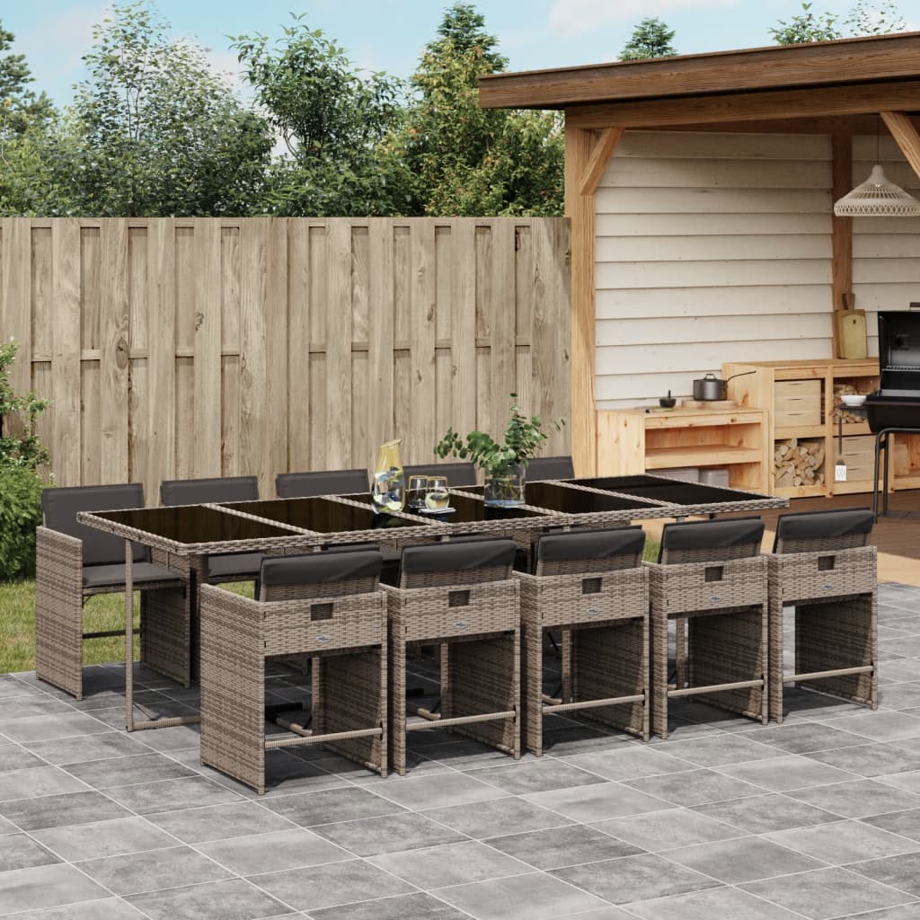 Set da Pranzo da Giardino 11pz con Cuscini in Polyrattan Grigio | homemem39