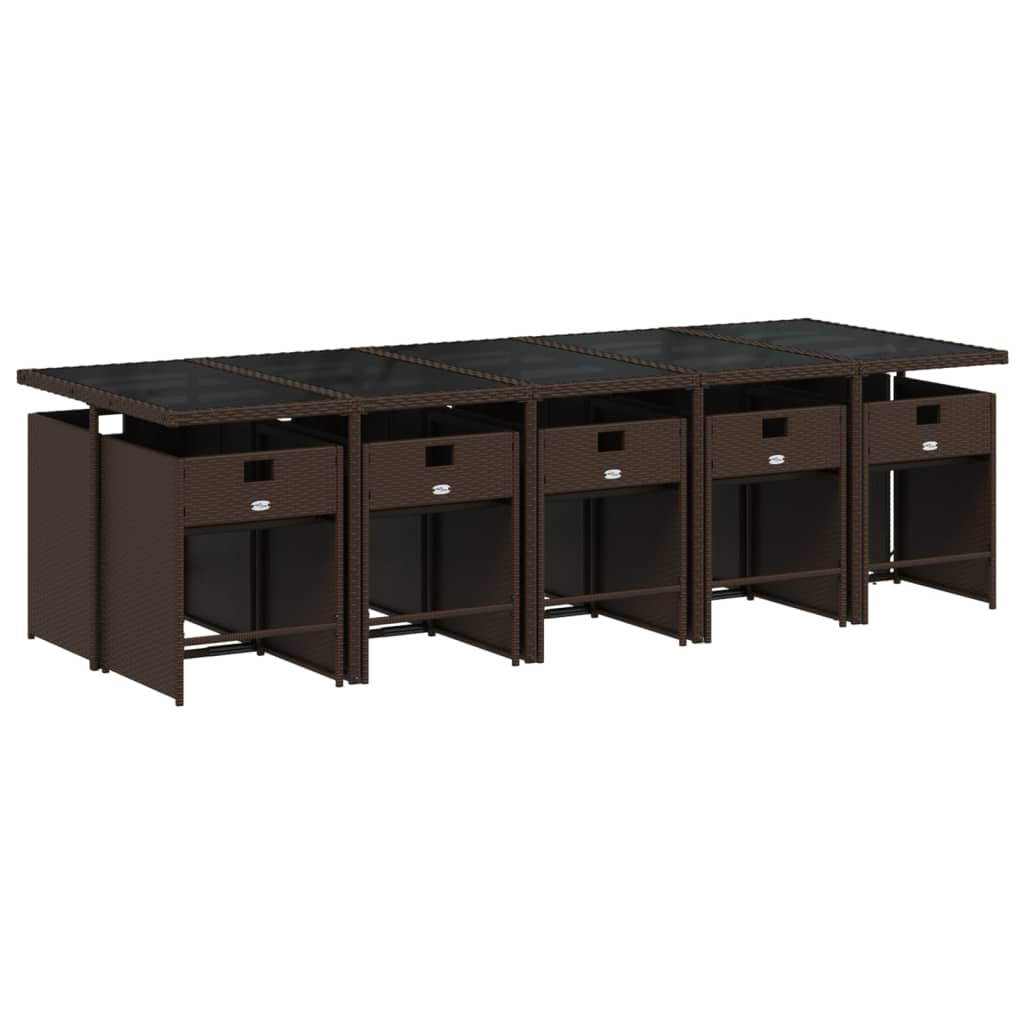Set da Pranzo da Giardino 11 pz con Cuscini Polyrattan Marrone | homemem39