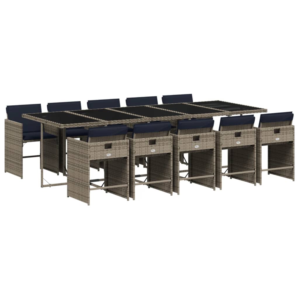 Set da pranzo da giardino da 11 pz con Cuscini in Polyrattan Grigio | homemem39
