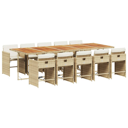 Set da Pranzo da Giardino 11 pz con Cuscini Beige in Polyrattan | homemem39