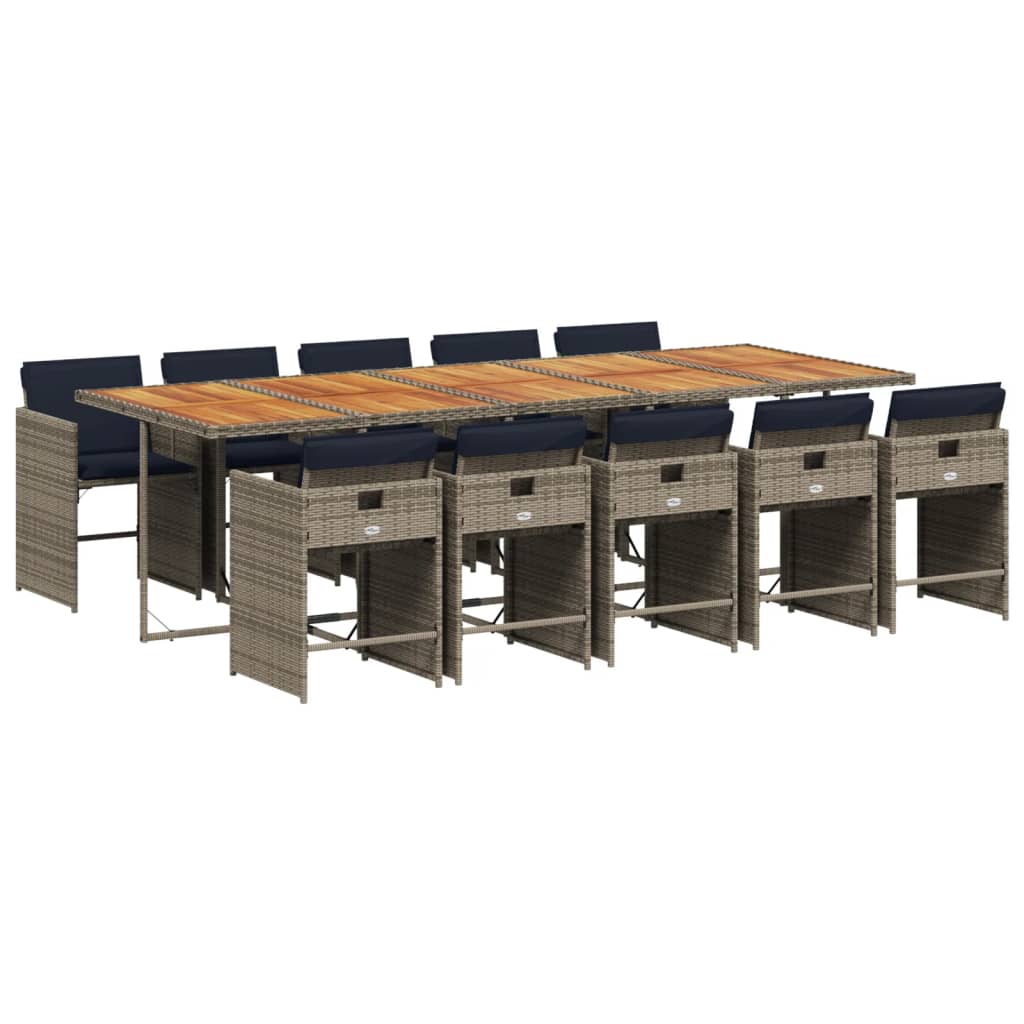 Set da pranzo da giardino da 11 pz con Cuscini in Polyrattan Grigio | homemem39