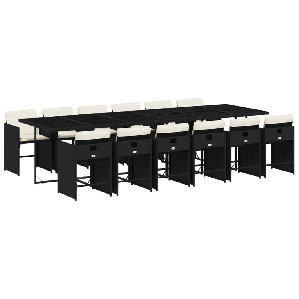 Set da Pranzo da Giardino 13pz con Cuscini Nero in Polyrattan | homemem39