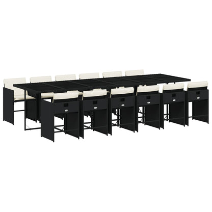 Set da Pranzo da Giardino 13pz con Cuscini Nero in Polyrattan | homemem39