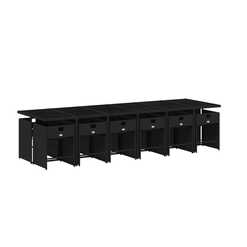 Set da Pranzo da Giardino 13pz con Cuscini Nero in Polyrattan | homemem39