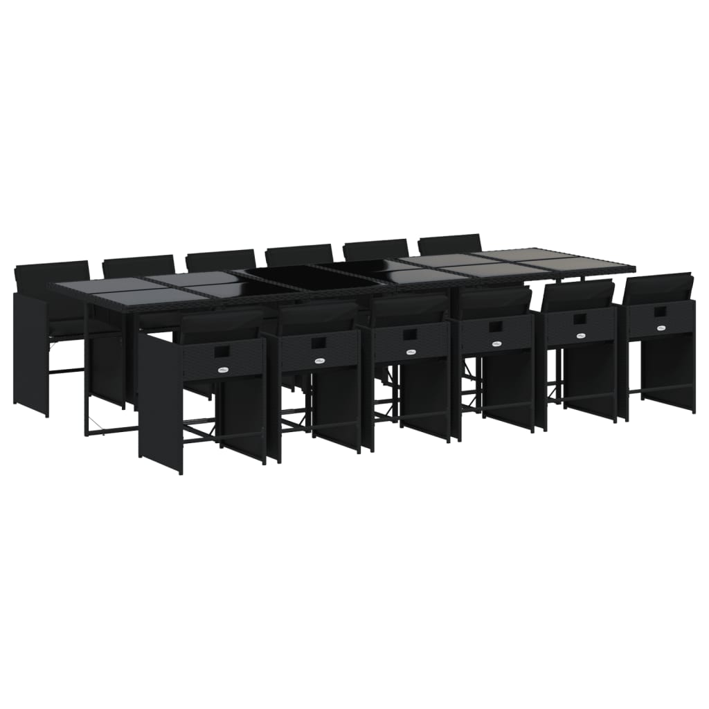 Set da Pranzo da Giardino 13pz con Cuscini Nero in Polyrattan - homemem39