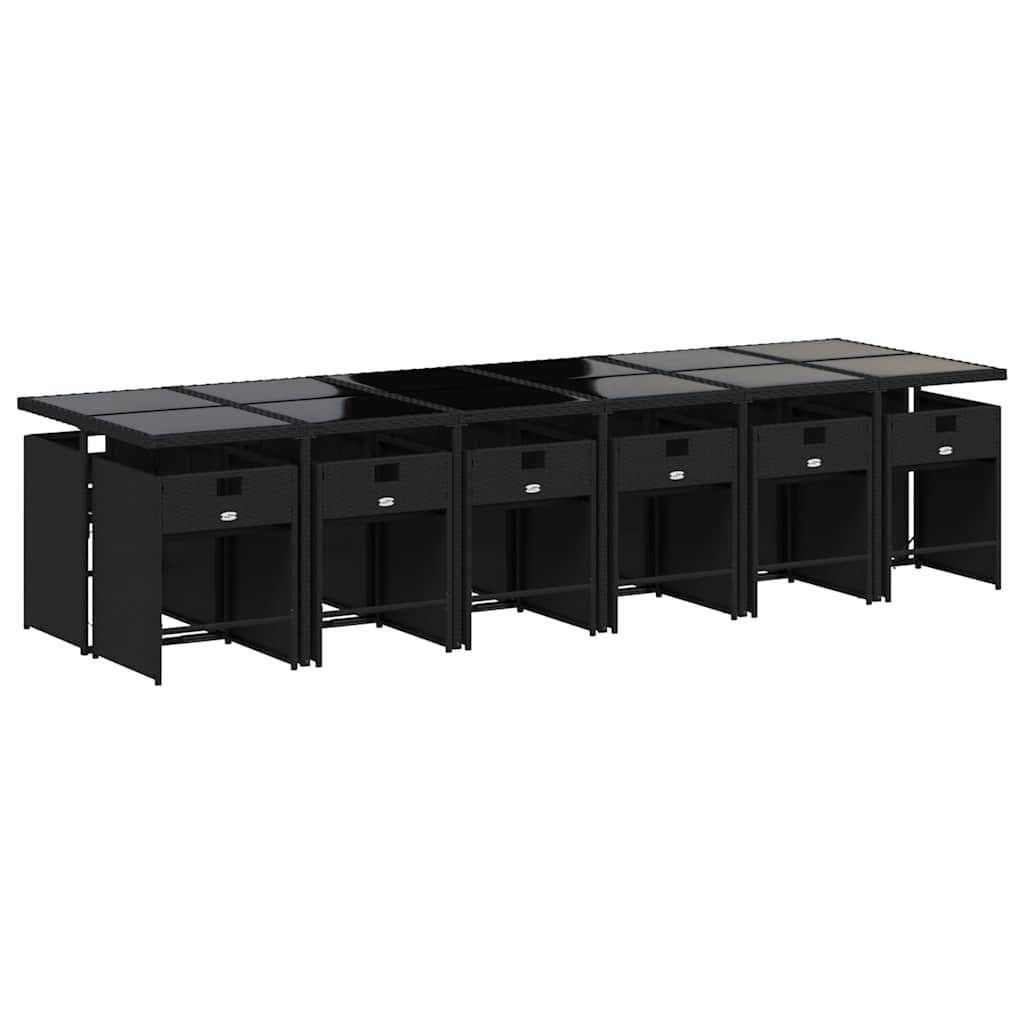 Set da Pranzo da Giardino 13pz con Cuscini Nero in Polyrattan | homemem39