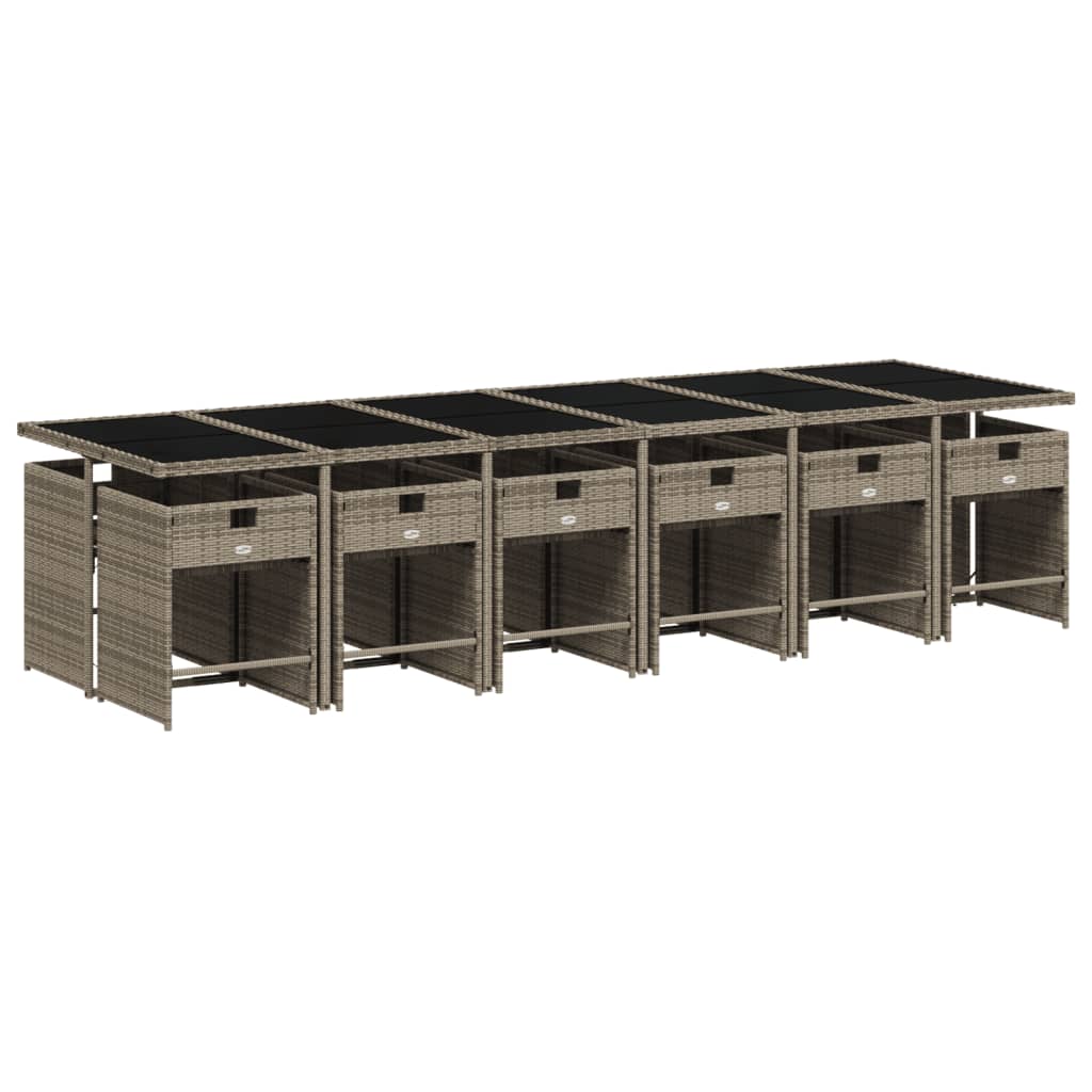 Set da Pranzo da Giardino 13pz con Cuscini Grigio in Polyrattan | homemem39