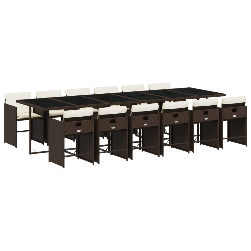 Set da Pranzo da Giardino 13pz con Cuscini Marrone Polyrattan | homemem39