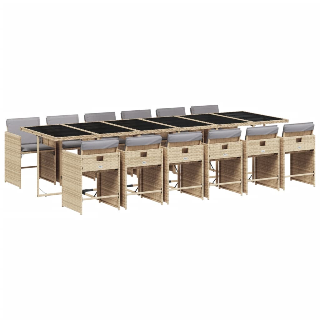 Set Pranzo da Giardino 13 pz con Cuscini Beige Misto Polyrattan | homemem39