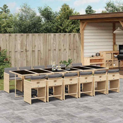 Set Pranzo da Giardino 13 pz con Cuscini Beige Misto Polyrattan | homemem39