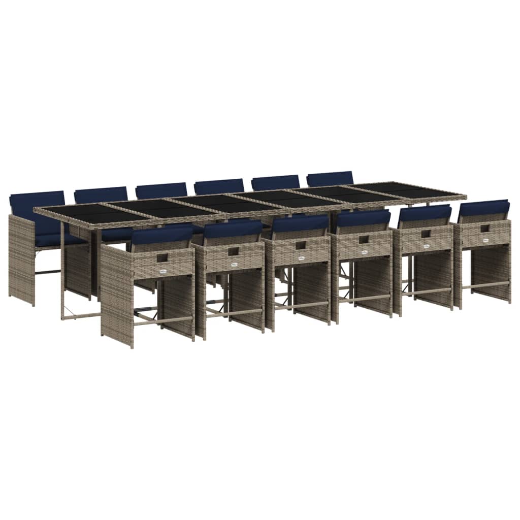 Set da pranzo da giardino da 13 pz con Cuscini in Polyrattan Grigio | homemem39