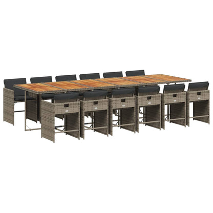 Set da Pranzo da Giardino 13pz con Cuscini Grigio in Polyrattan - homemem39