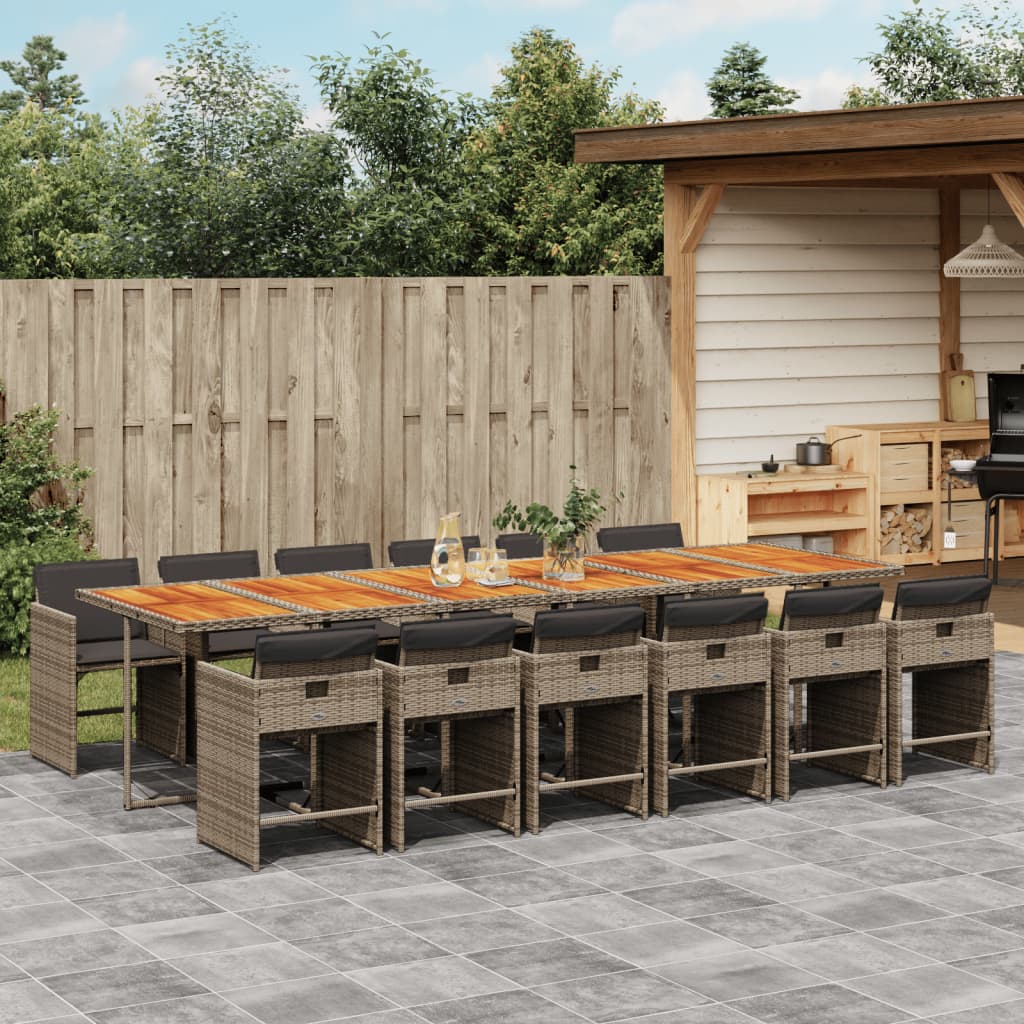 Set da Pranzo da Giardino 13pz con Cuscini Grigio in Polyrattan | homemem39