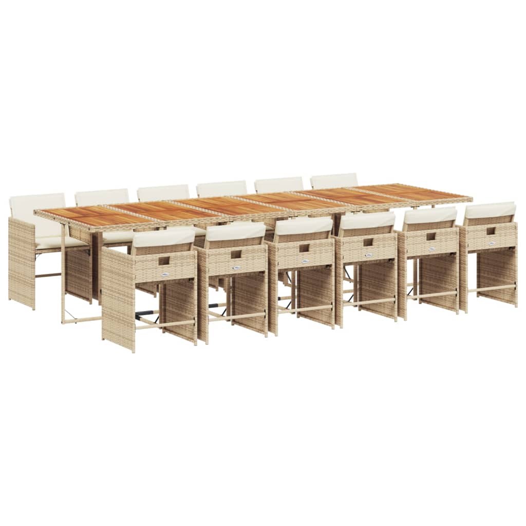 Set da Pranzo da Giardino 13 pz con Cuscini Beige in Polyrattan | homemem39