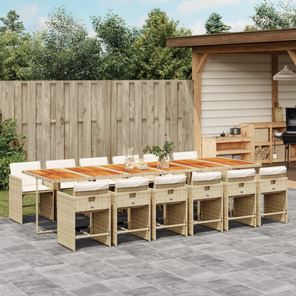 Set da Pranzo da Giardino 13 pz con Cuscini Beige in Polyrattan | homemem39