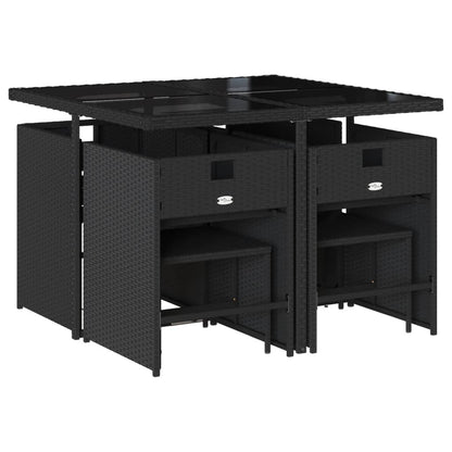 Set da Pranzo da Giardino 9 pz con Cuscini Nero in Polyrattan - homemem39