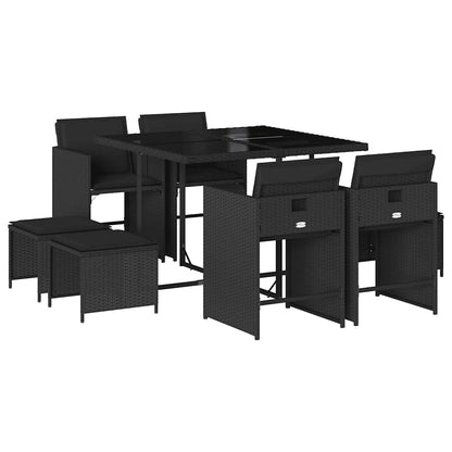 Set da Pranzo da Giardino 9 pz con Cuscini Nero in Polyrattan | homemem39