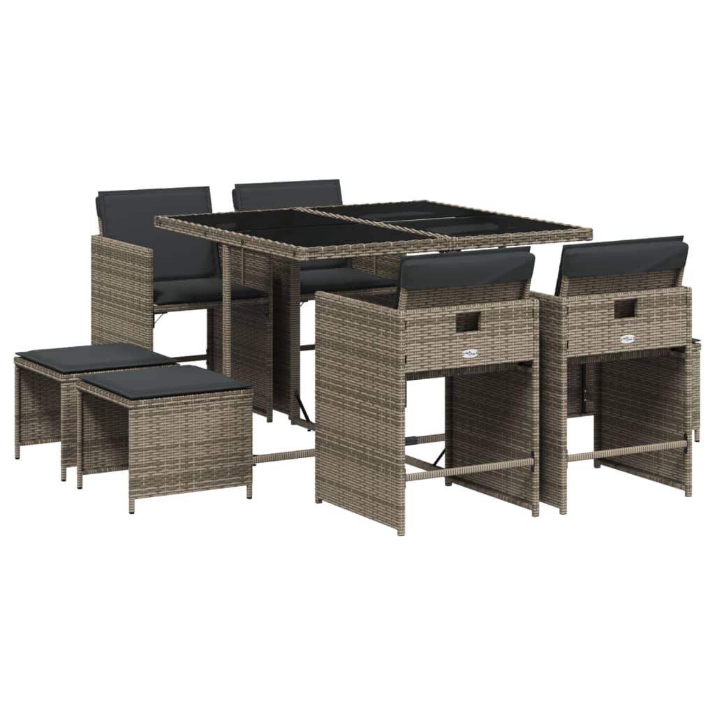 Set da Pranzo da Giardino 9 pz con Cuscini in Polyrattan Grigio | homemem39