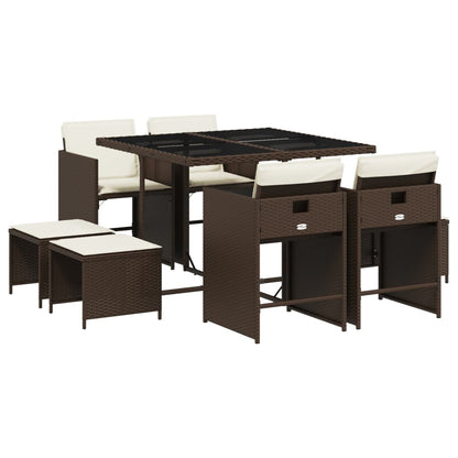 Set da Pranzo da Giardino 9pz con Cuscini Marrone in Polyrattan - homemem39