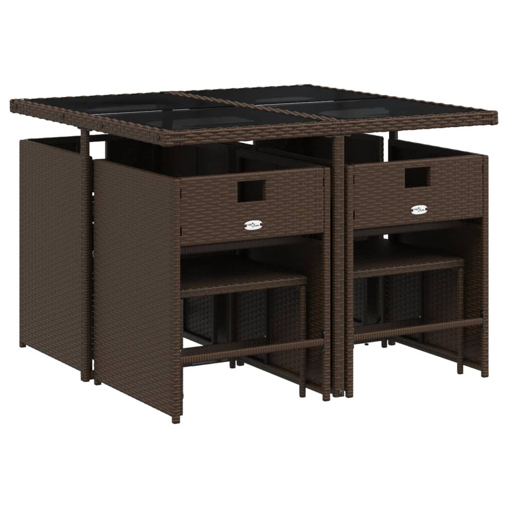 Set da Pranzo da Giardino 9pz con Cuscini Marrone in Polyrattan - homemem39