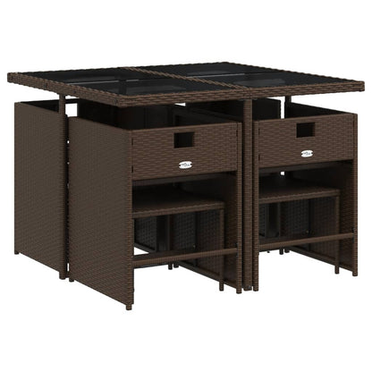 Set da Pranzo da Giardino 9pz con Cuscini Marrone in Polyrattan - homemem39